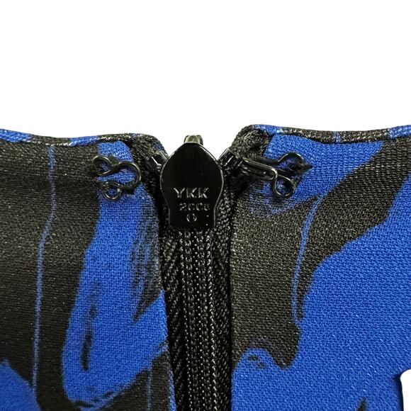 Milly Blue Black Print Long Sleeve Boat Neck Mini Shift Dress Womens 4 - Picture 3 of 7